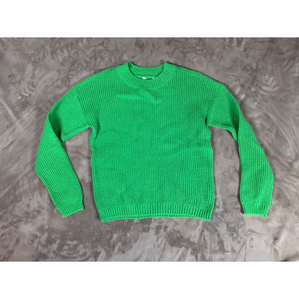 No Boundaries Womens Green Ribbed Knit Crewneck Sweater Size S 3-5